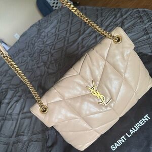 Saint Laurent Beige Quilted Shoulder Bag